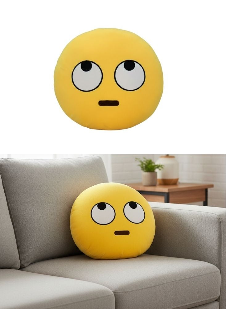 Premium Yellow Emoji Plush Cushion – Rolling Eyes Expression Smiley Face Pillow - Image 1